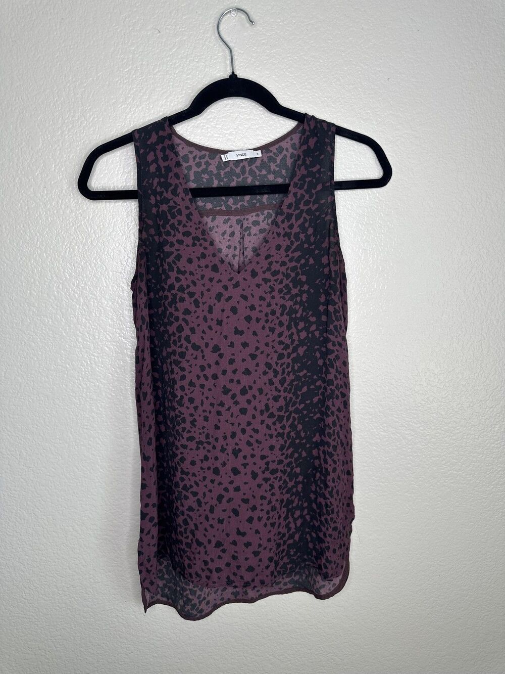 Vince Silk Sleeveless Blouse Womens XS Purple Black Animal Print Tank Top